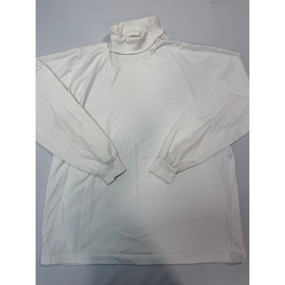Vintage Cross Creek Mens Off White Cotton Lisle Turtleneck Long Sleeve Shirt L